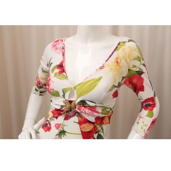 Roberto Cavalli 3/4 Sleeve Dress with Gold Snake Pin - Picture 4 of 10